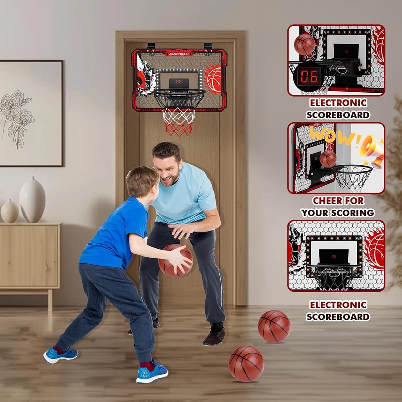 CL FUN Over The Door Basketball Hoop, 2025 Upgrade Indoor Basketball Hoop with LED Lights and Scoreboard, Includes 3 Balls & Pump, Toys Gifts for3 4 5 6 7 8 9 10 11 12 Year Old Boys - Mini Basketball Hoop - Image 4
